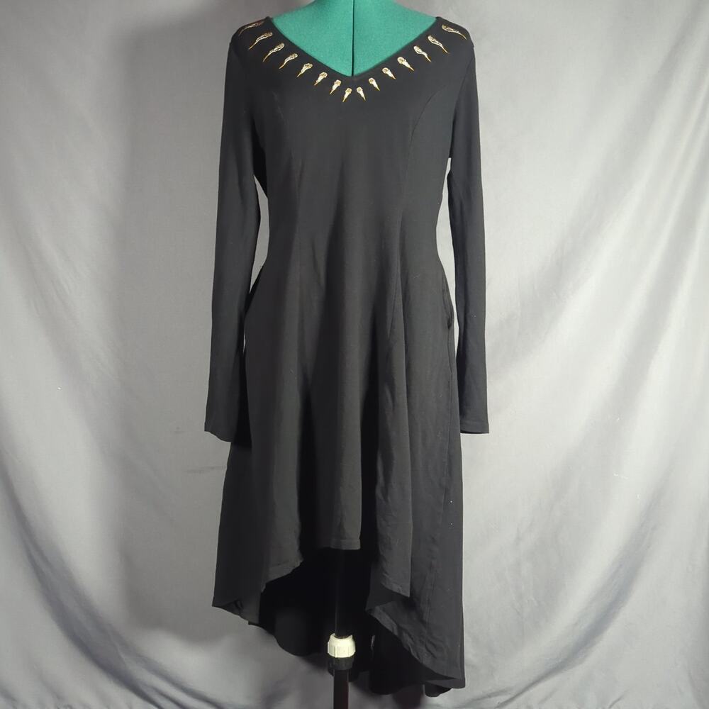 Disney Her Universe Maleficent Gothic Hi Low Dress Black Gold Embroidered